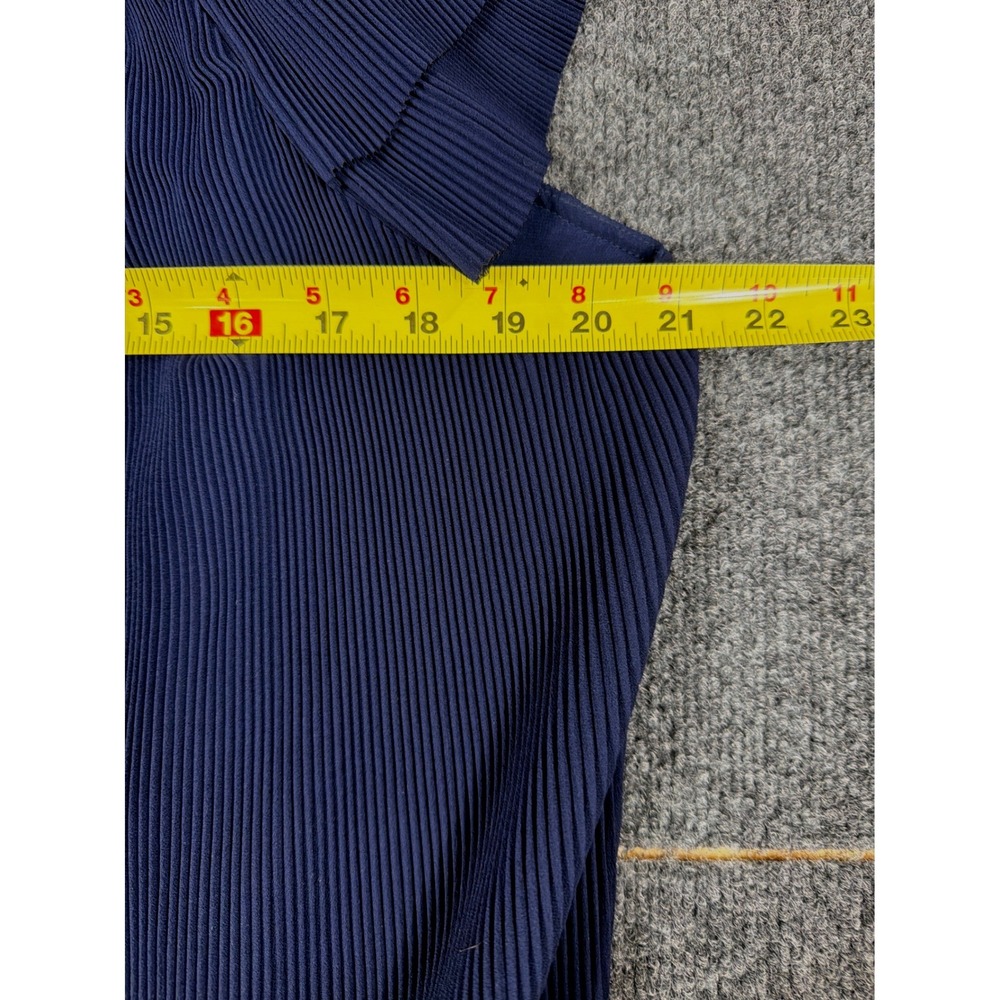 J.McLaughlin Navy Blue Pleated Midi Dress Flutter Sleeve V-Neck Tie Large - Picture 6 of 7
